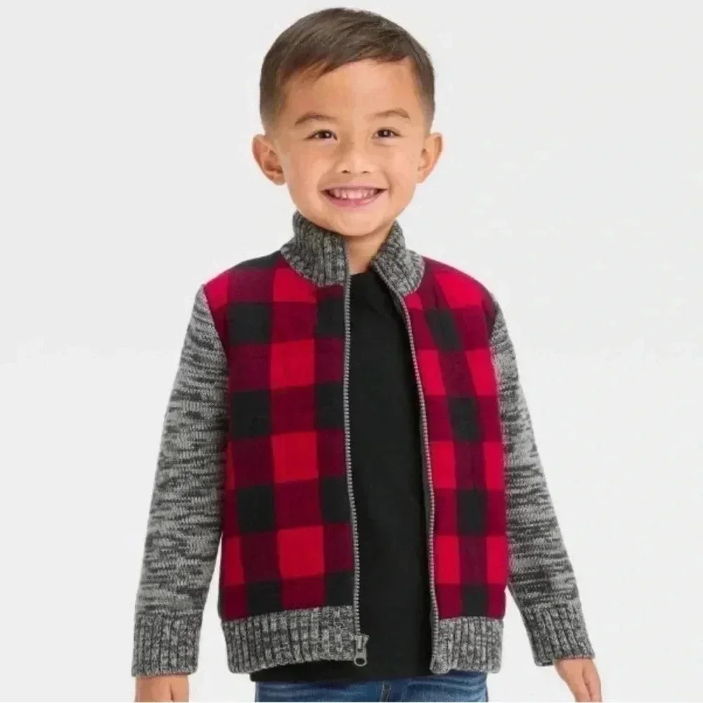 NWT Cat & Jack Buffalo Plaid Sweater Zip Front